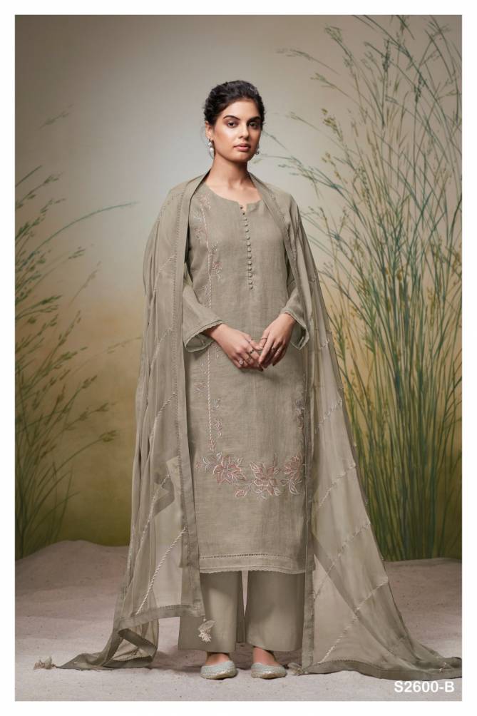 Cielo 2600 By Ganga Embroidery Linen Dress Material Wholesale Price In Surat